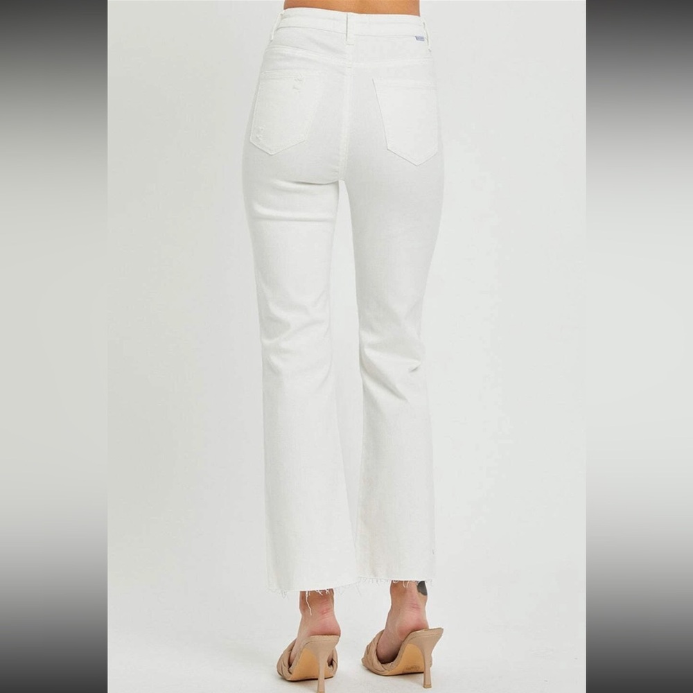 Risen Jill Straight Ankle High Rise White Button Fly Distressed Jeans Size 3 - Picture 5 of 5